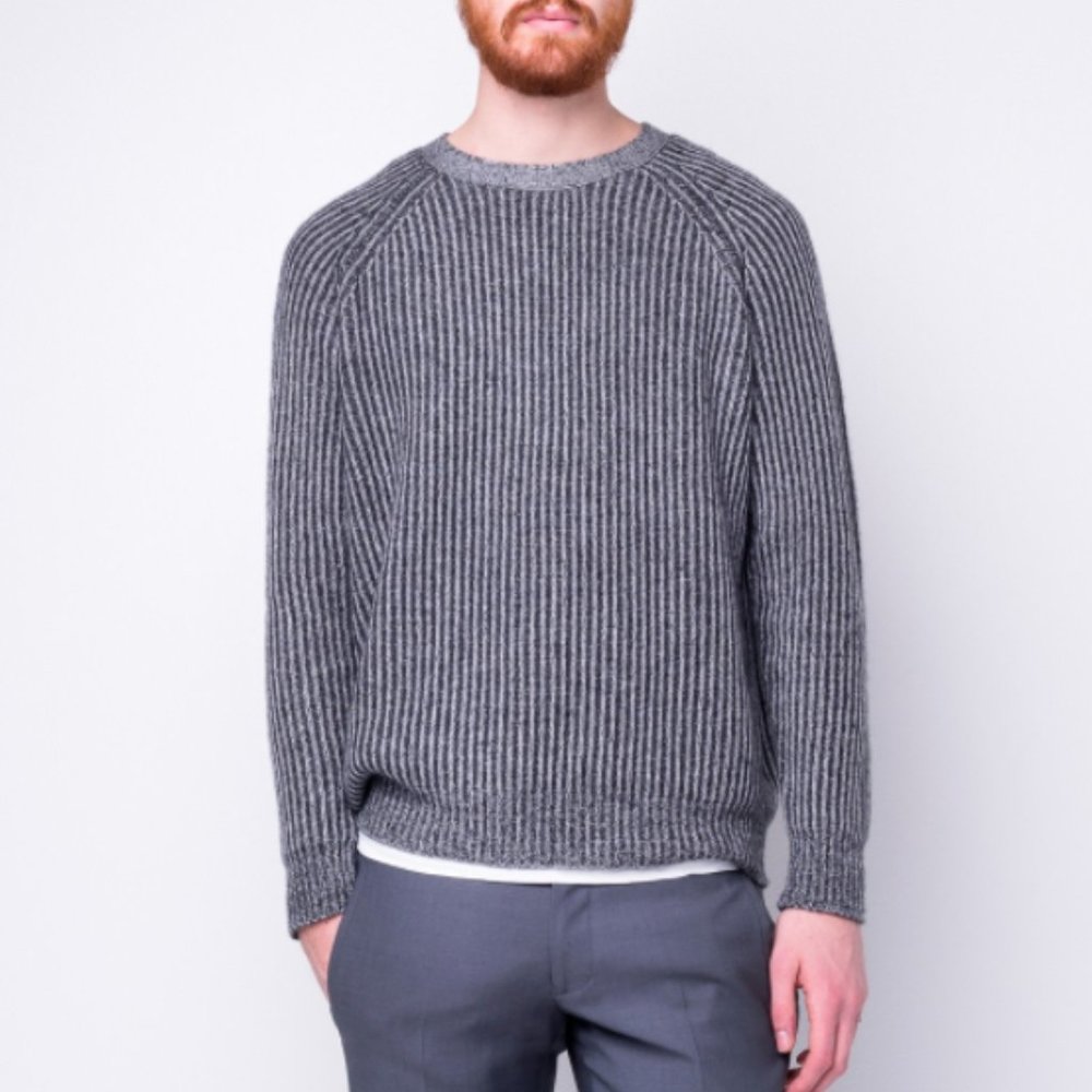 $370 Cashmerism RIB-KNIT Raglan Cashmere Pullover Gray Charcoal  Sweater sz S